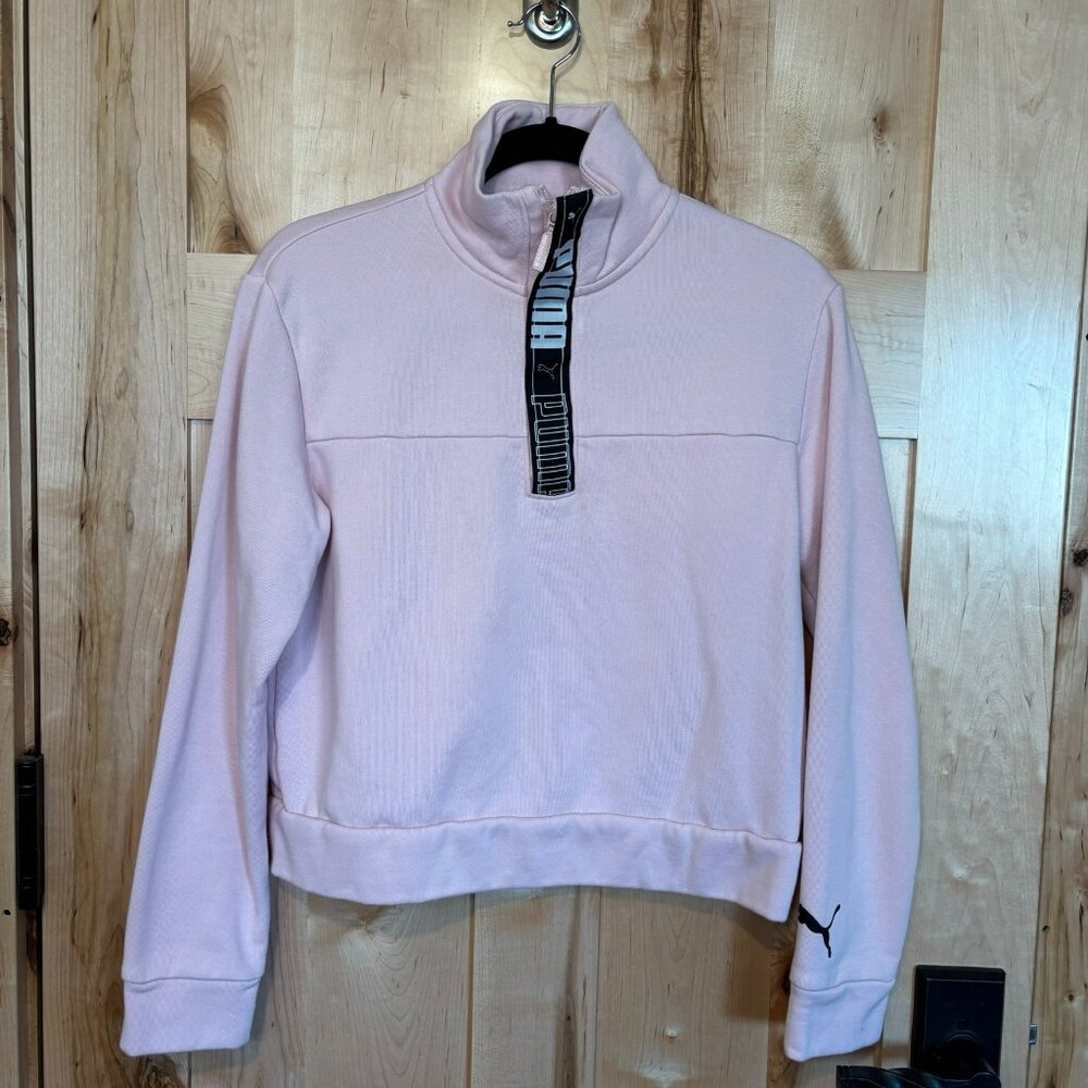 Puma Mock Neck Logo Zipper Pullover S Small Pink Black Logo